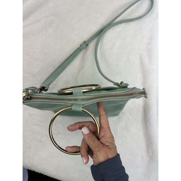 Susan Joy Vegan Leather Gold Ring Handle Bag Purse Zipper Strap Light Green - Picture 10 of 16